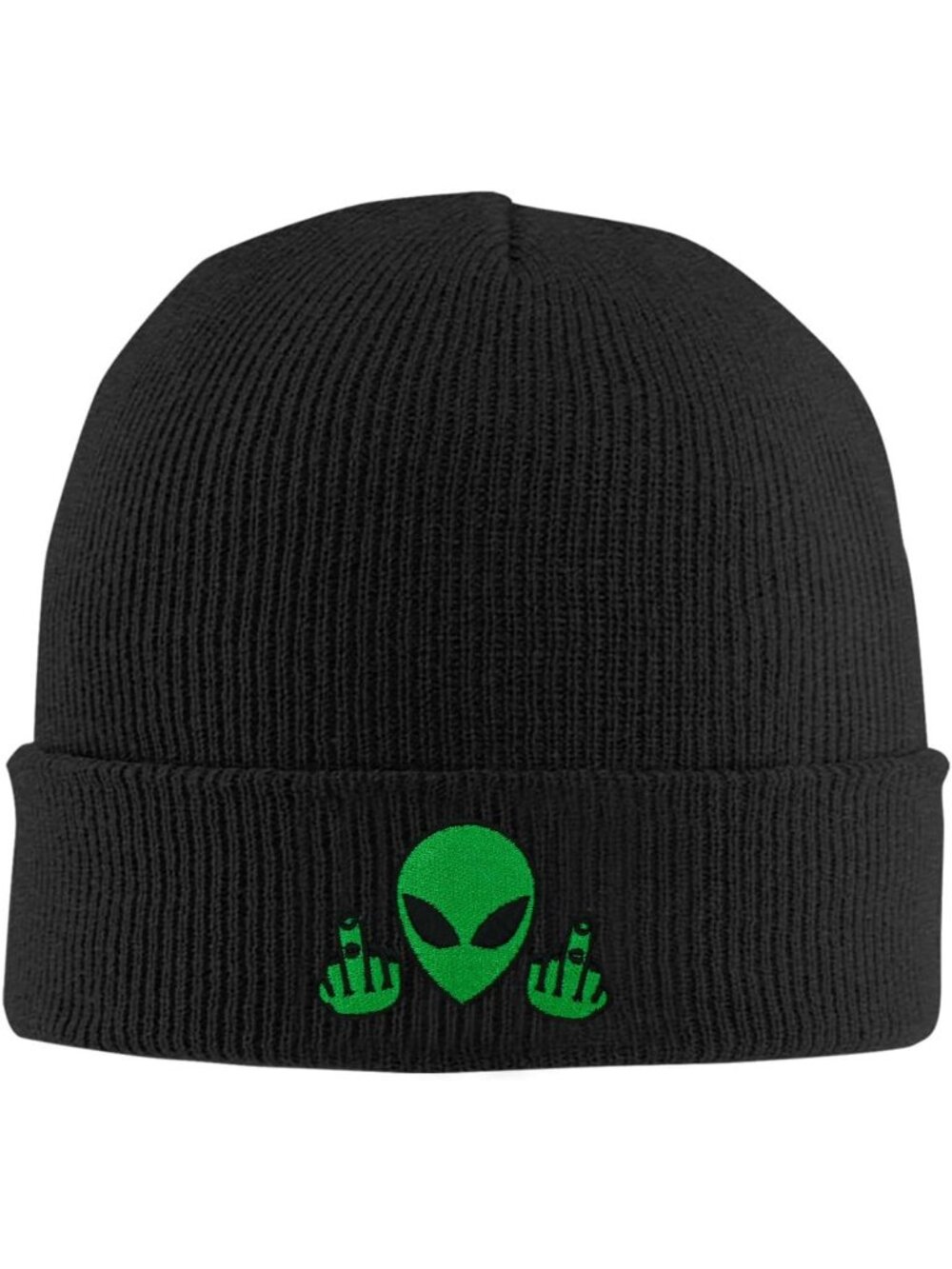 Unisax Black Alien Embroidery Beanie Halloween Winter Warm Knit Cuffed Skull Cap